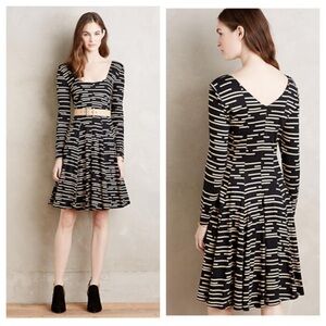 Anthropologie Black and Cream Patterned Dress